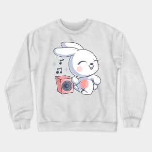 Cute bunny dancing and listening to music Crewneck Sweatshirt